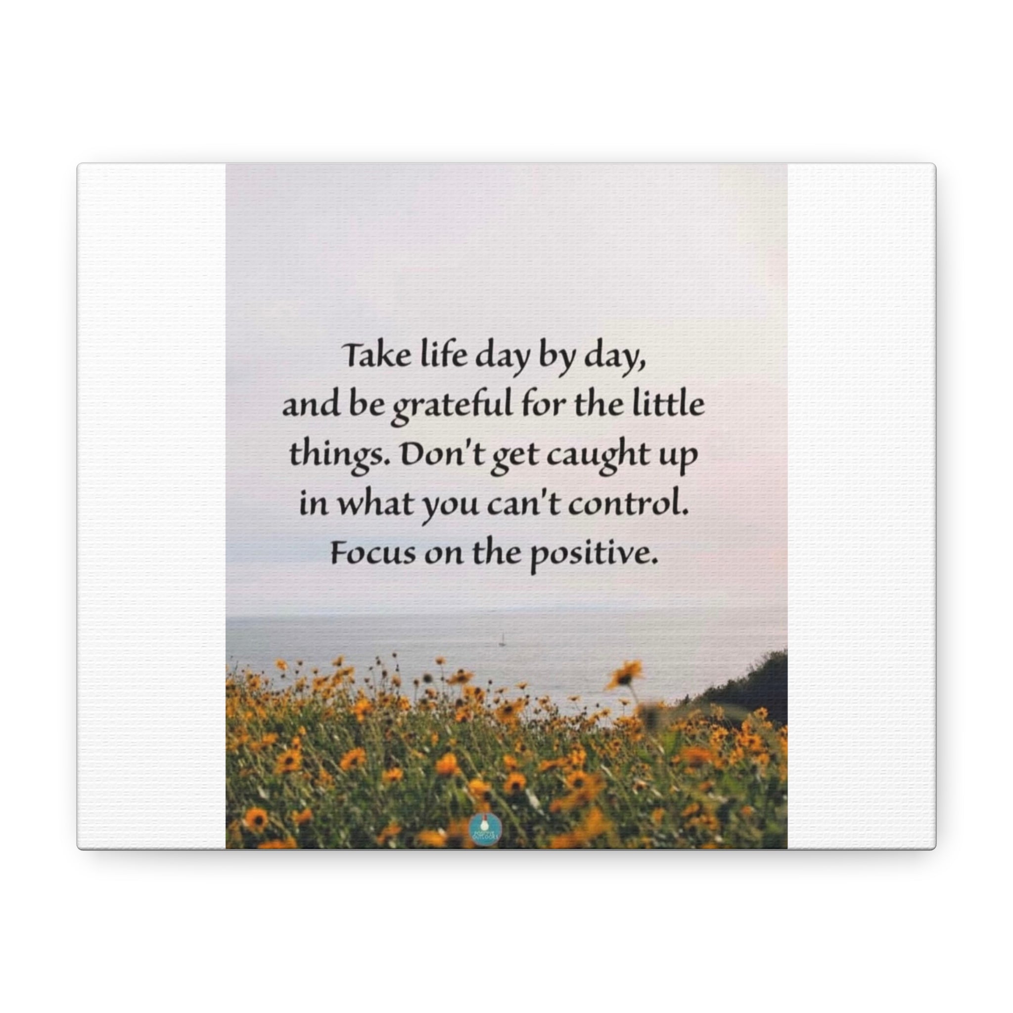 Canvas Wall Art - "Take Life Day by Day" Inspirational Quote with Wildflower Landscape