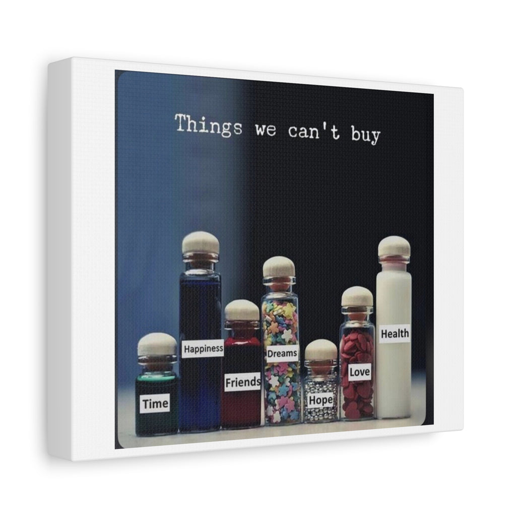 Matte Canvas Wall Art – “Things We Can't Buy” Inspirational Bottles Print
