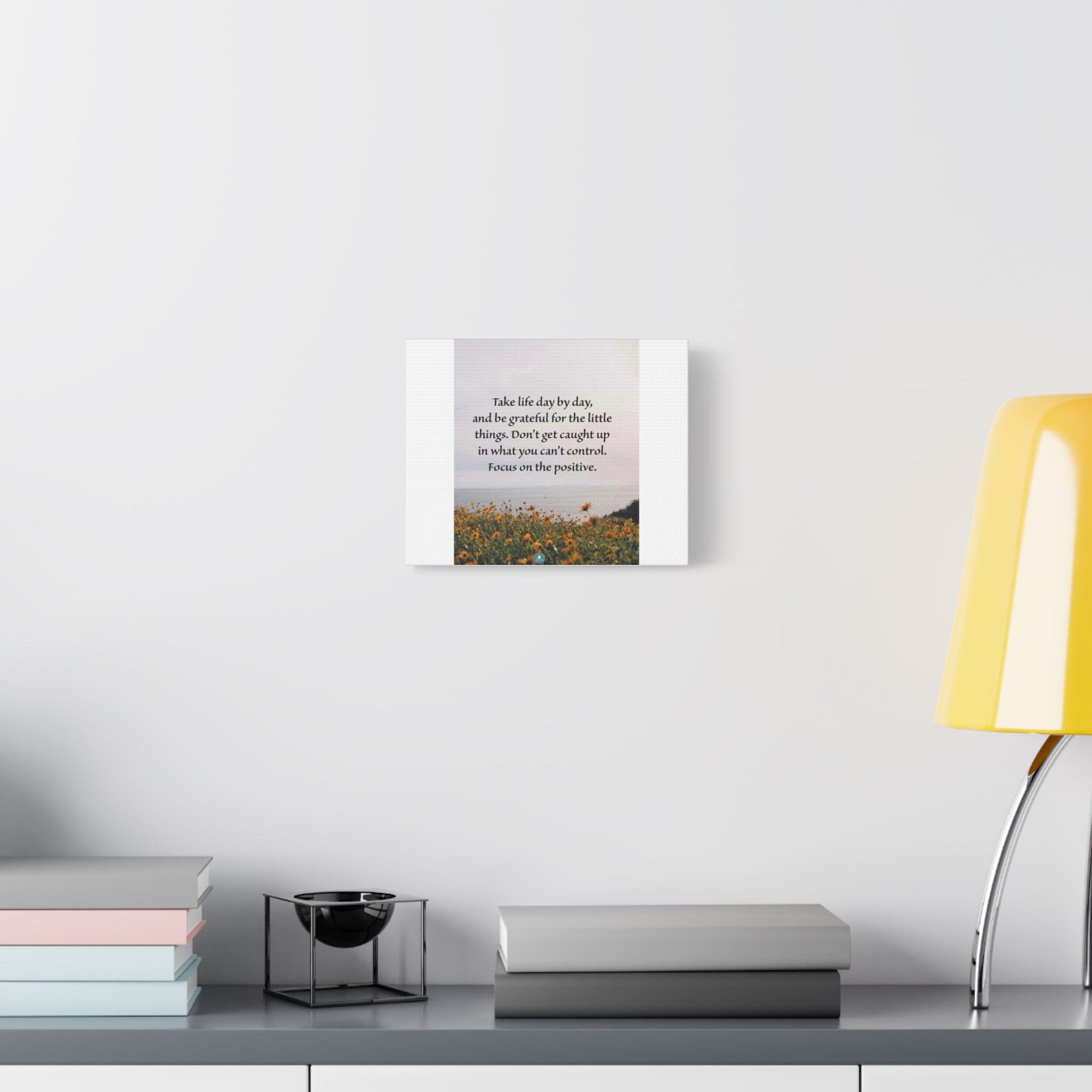 Canvas Wall Art - "Take Life Day by Day" Inspirational Quote with Wildflower Landscape