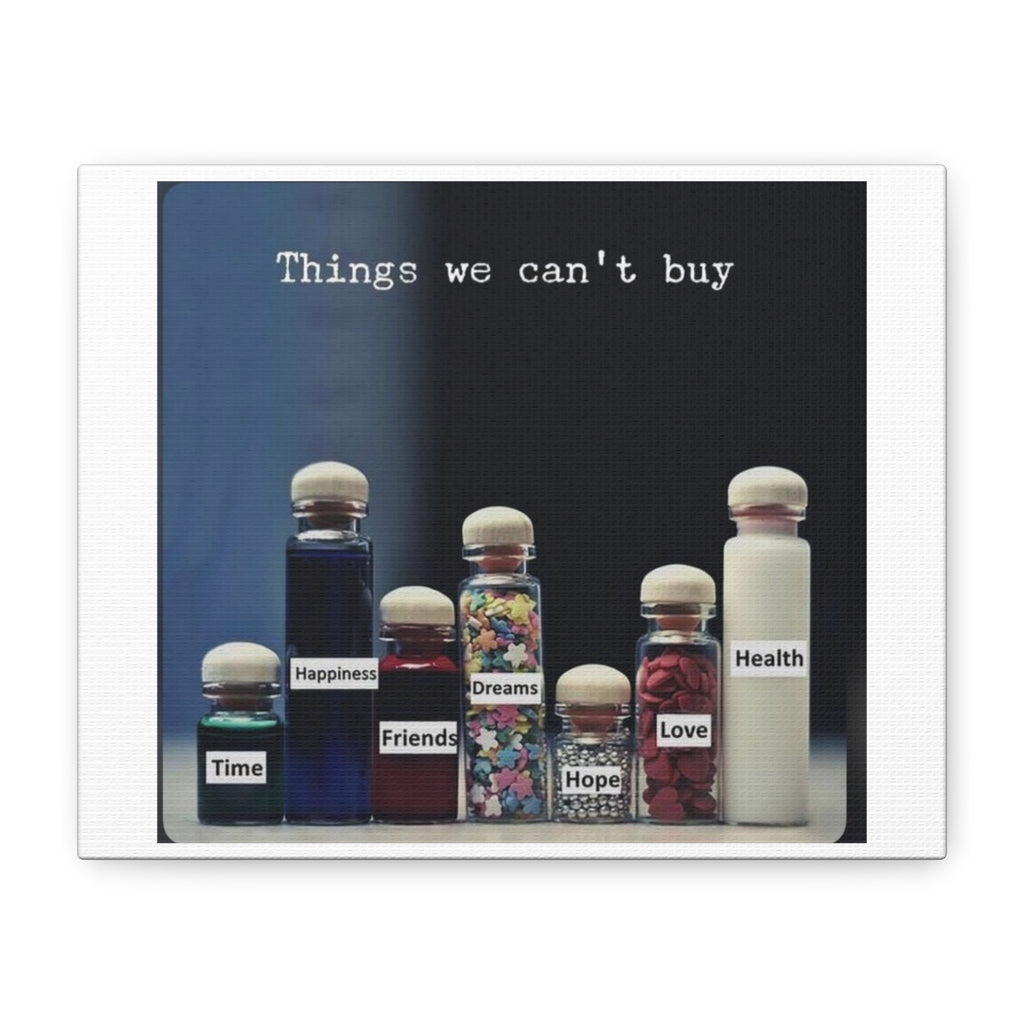 Matte Canvas Wall Art – “Things We Can't Buy” Inspirational Bottles Print